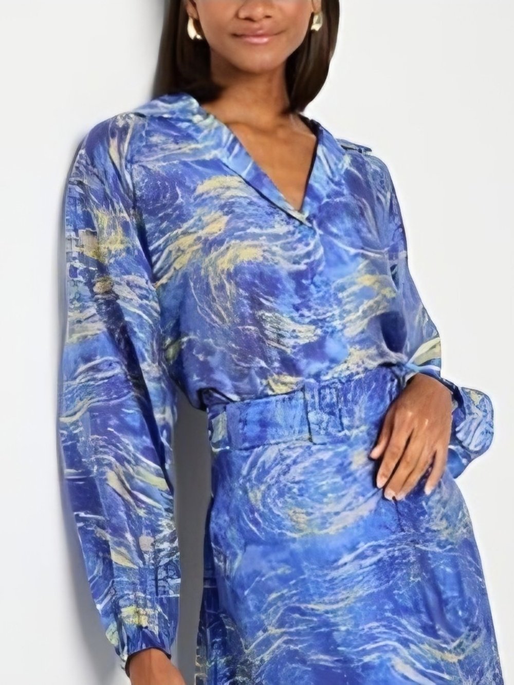 Blue Marble Button Up Blouse